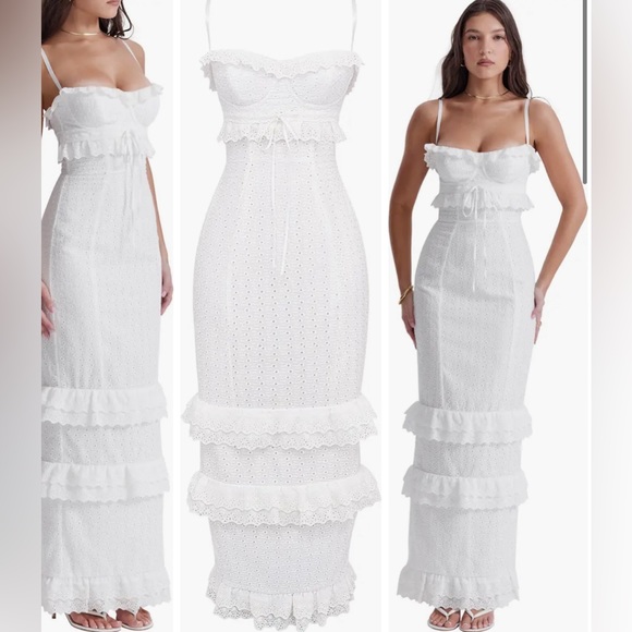 eve ruffle broderie anglaise maxi dress House Of Cb Eve Ruffle Broderie Anglaise Maxi Dress In White - 50% Off